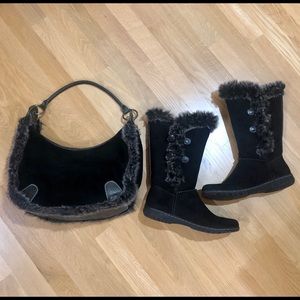 Winter faux fur Boots with matching handbag.